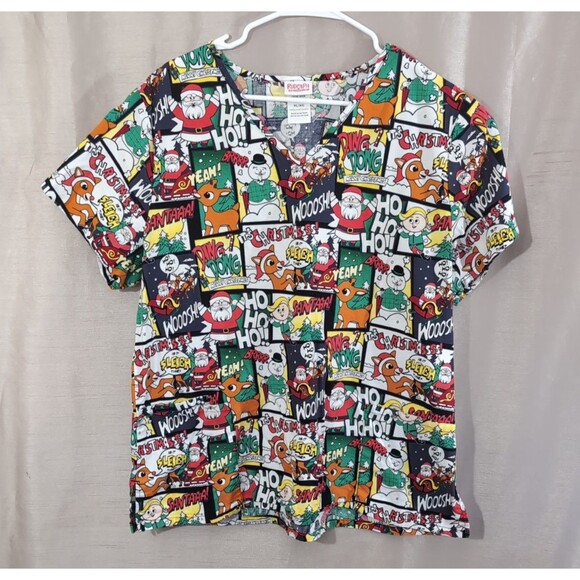 Women's Christmas Scrub Top Size XL Rudolph the Red-Nosed Reindeer Classic - Picture 16 of 16